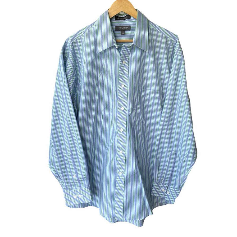 Croft & Barrow Blue Green White Striped Button Down Dress Shirt Sz Large